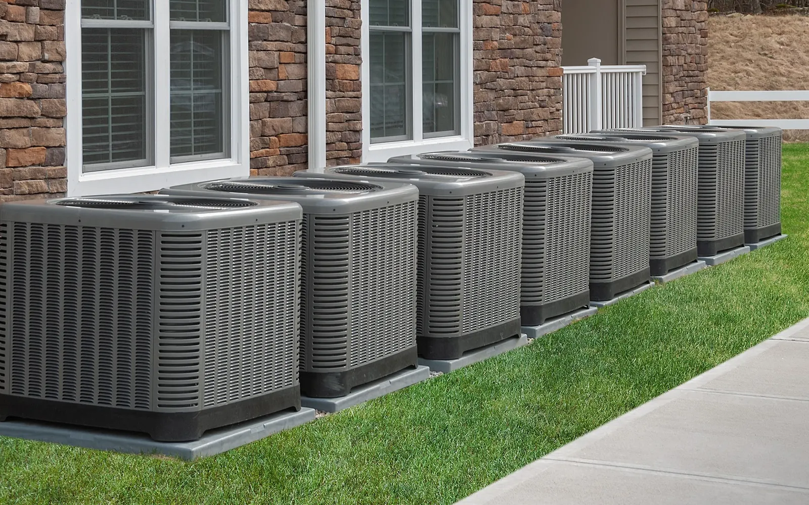 Row of new condensers along a building